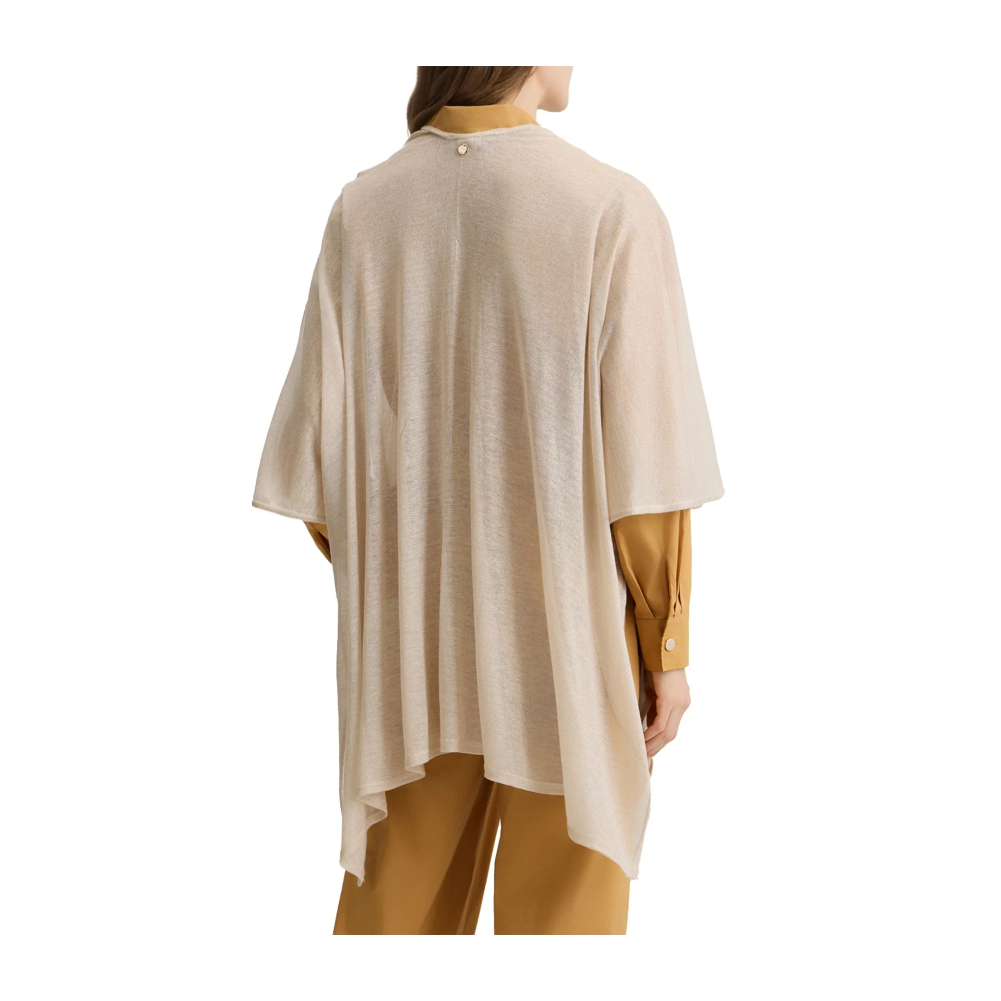 Poncho Donna in maglia maniche 3/4 Beige - Image 3