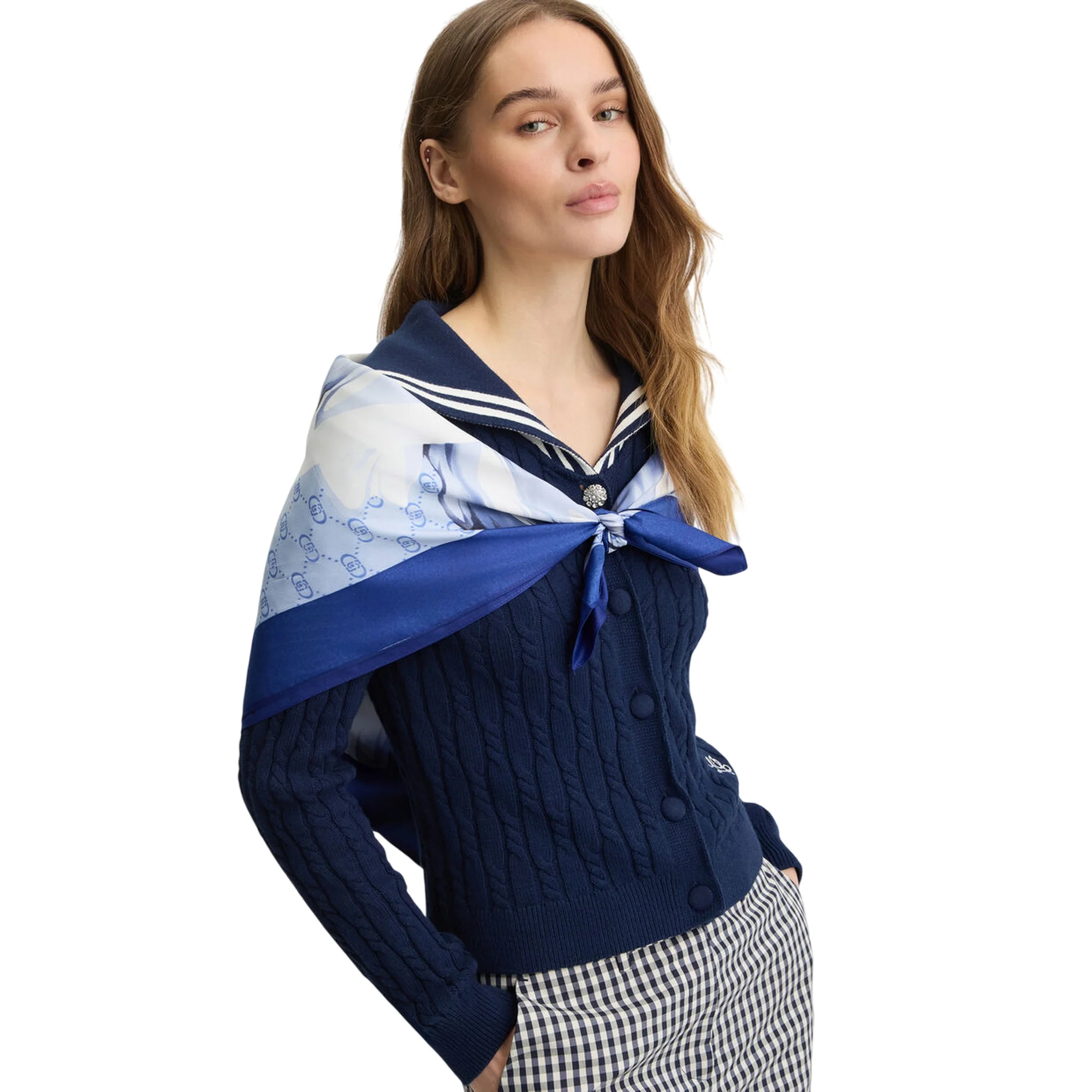 Foulard Donna in tessuto blu a fiori - Image 3