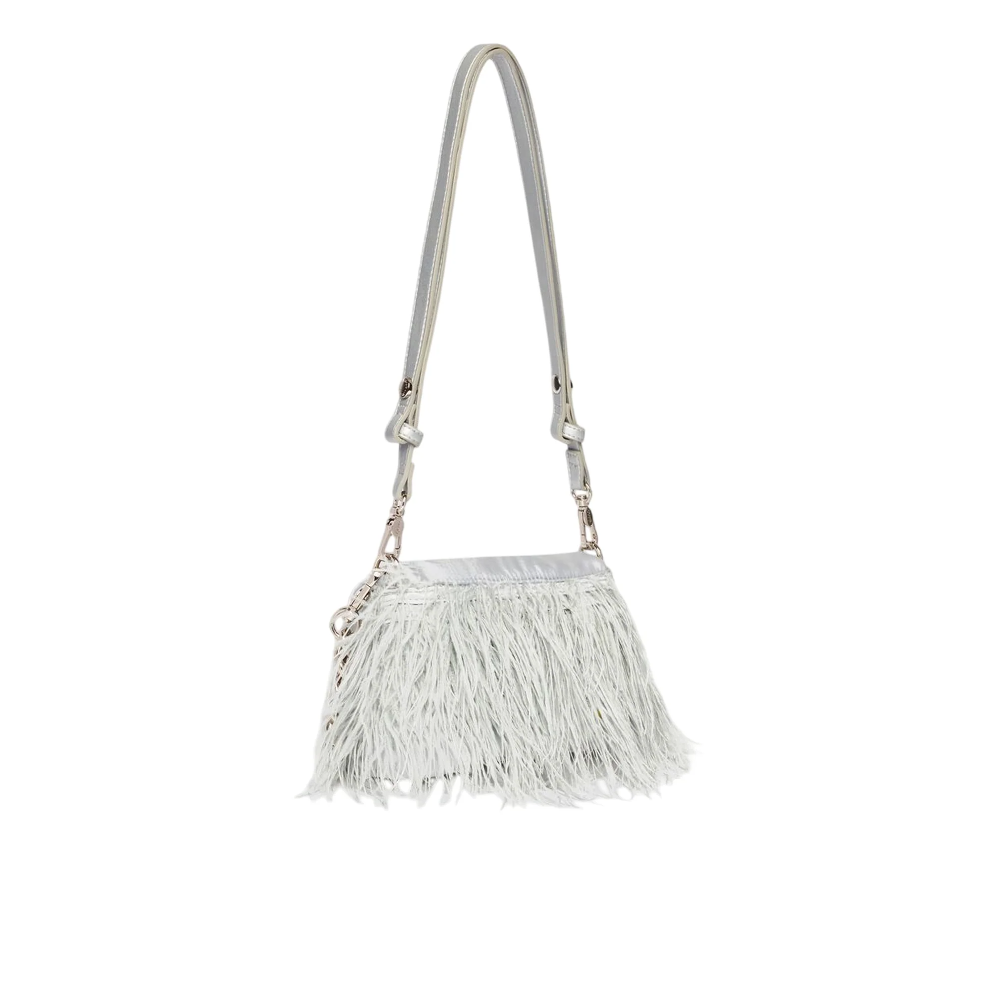 Borsa piccola a spalla LaPuffy con piume Celeste - Image 2