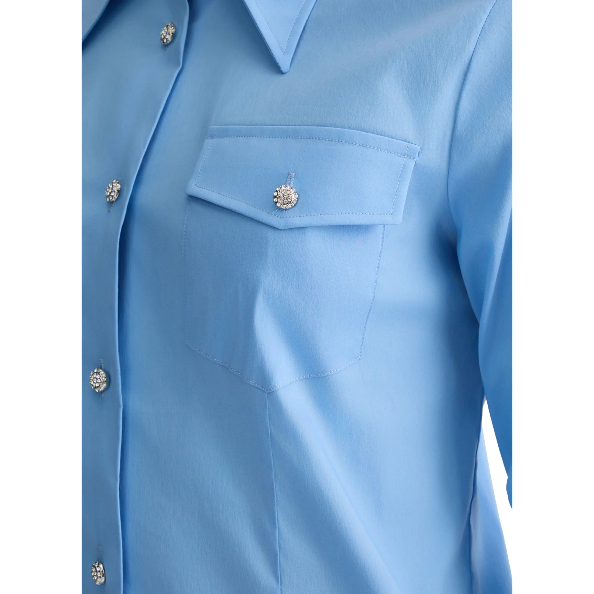 Camicia Donna celeste con bottoni gioiello - Image 4