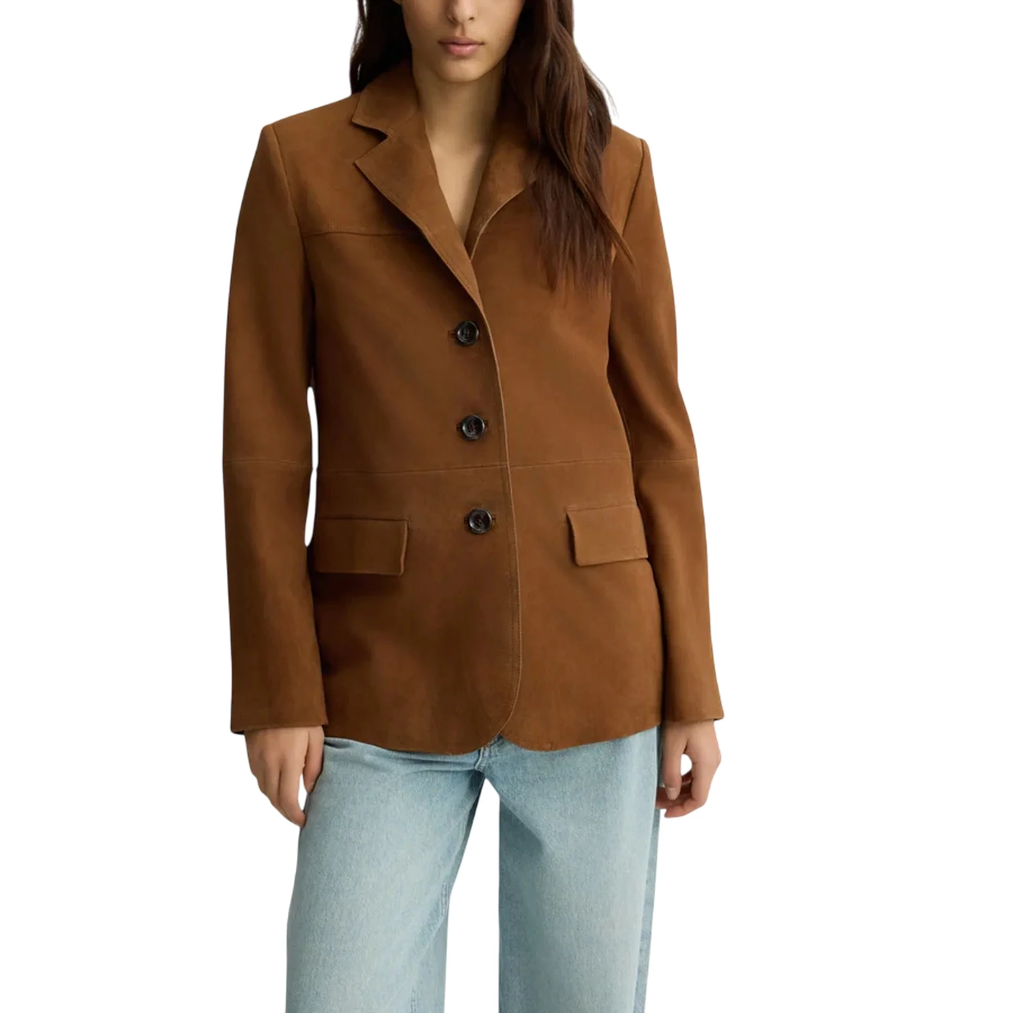 Blazer Donna in pelle scamosciata marrone - Image 2