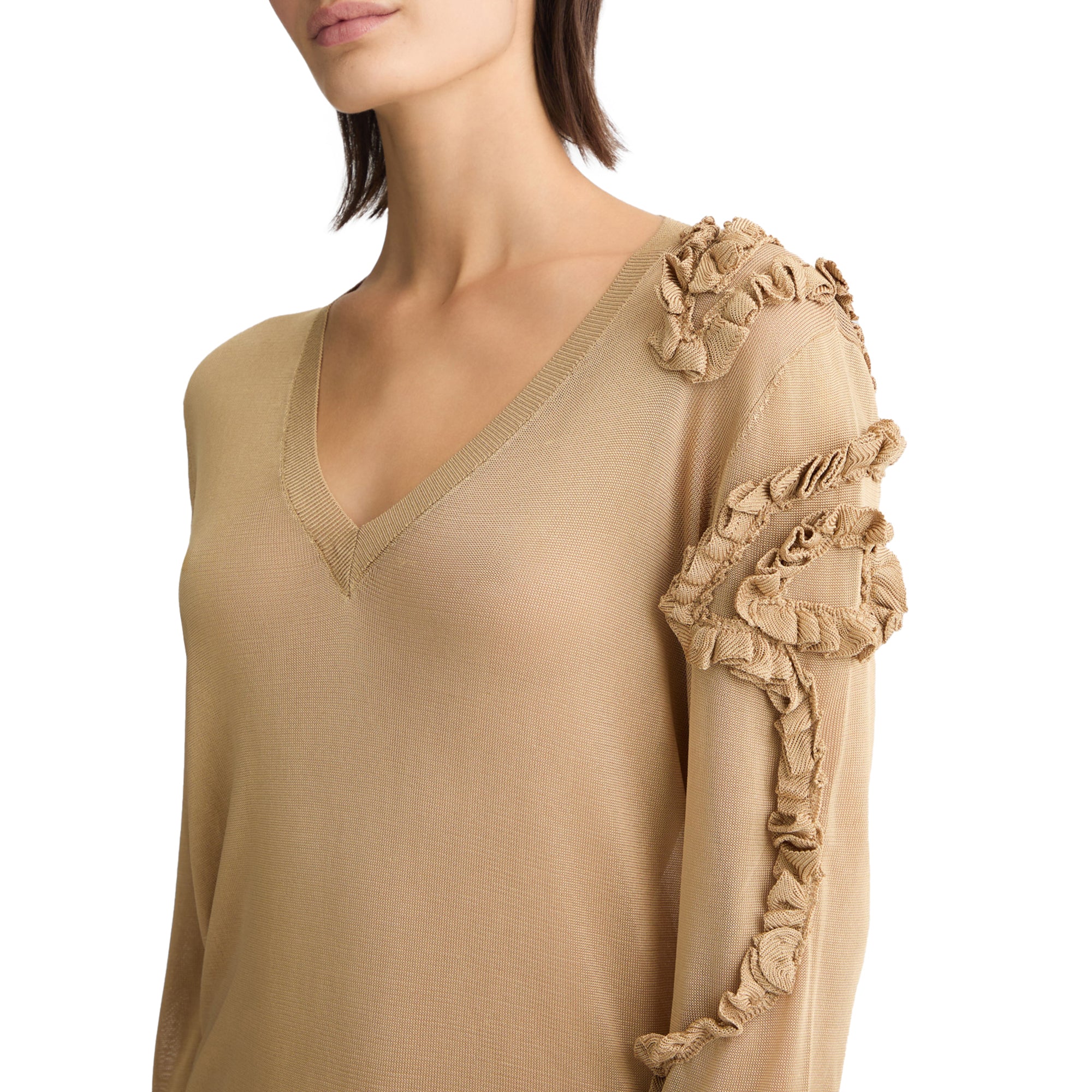 Maglia da donna beige con rouches - Image 4