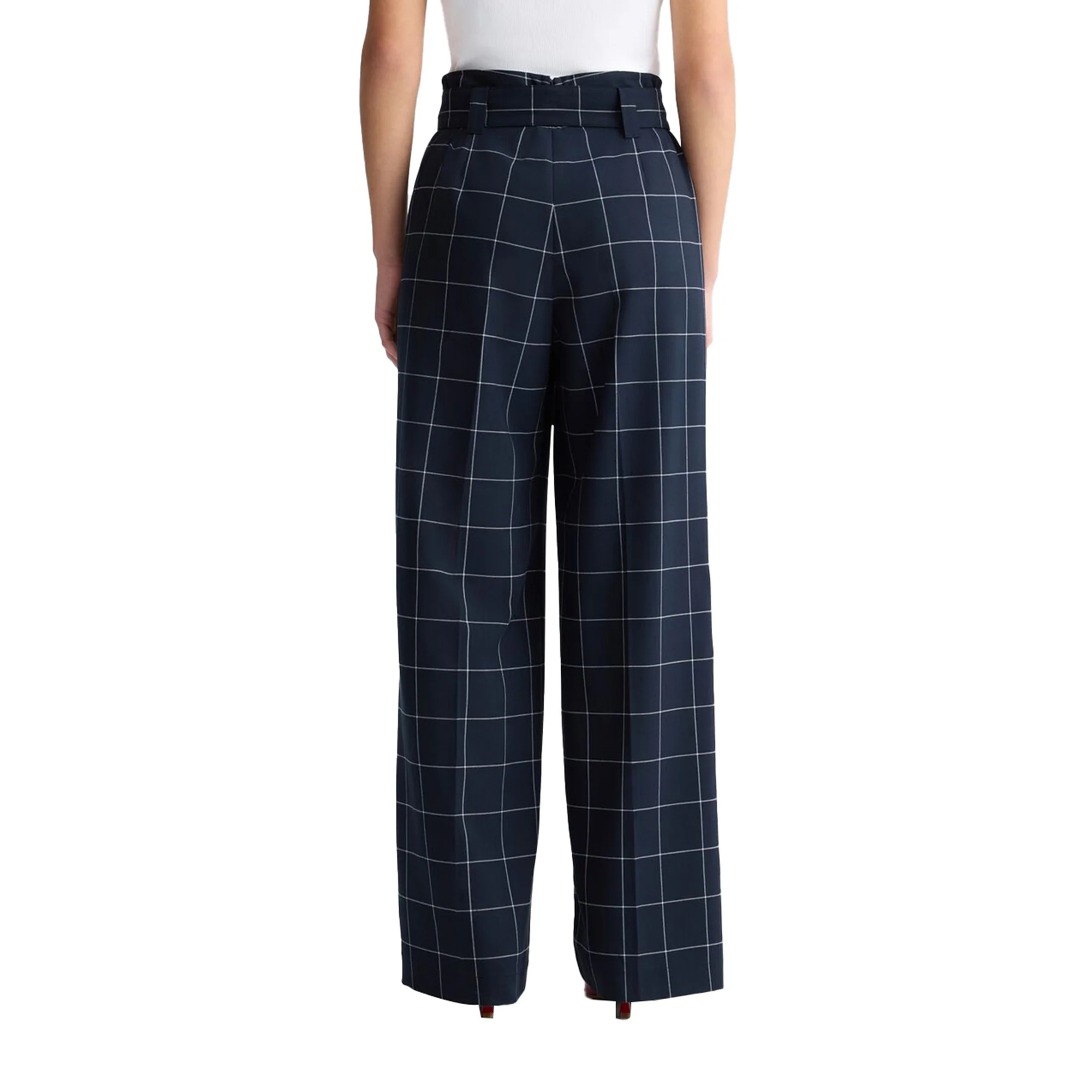 Pantaloni motivo check da Donna a vita alta Blu - Image 3