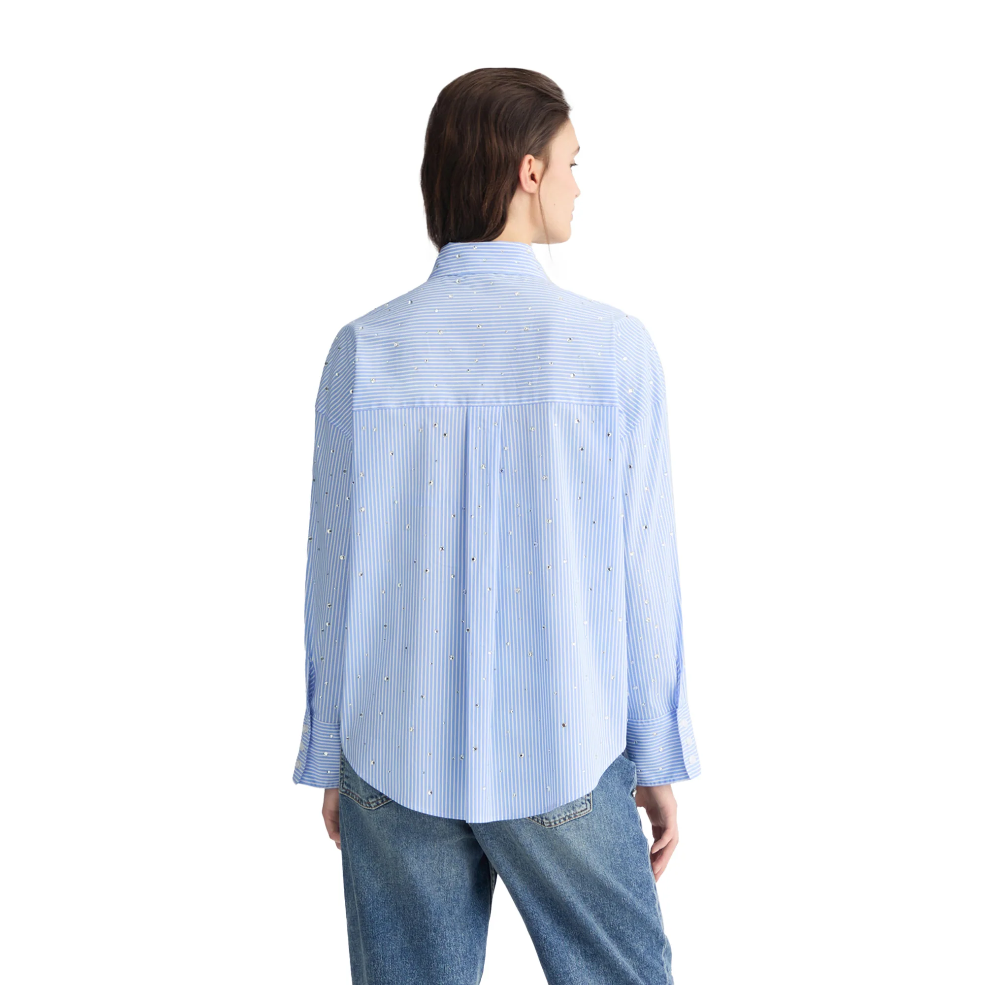 Camicia azzurra Donna in popeline con strass - Image 3