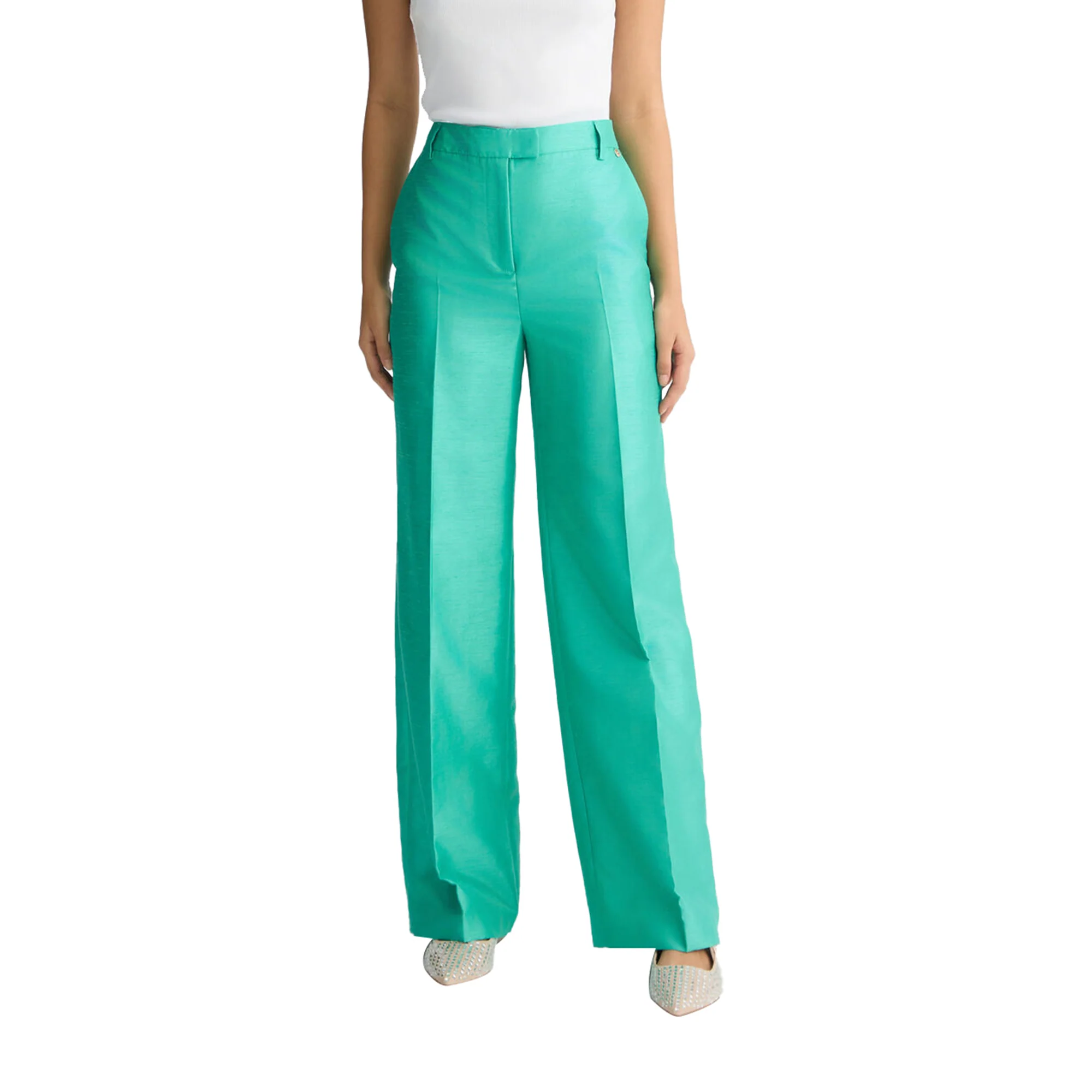 Pantaloni lunghi Donna in shantung verde - Image 2