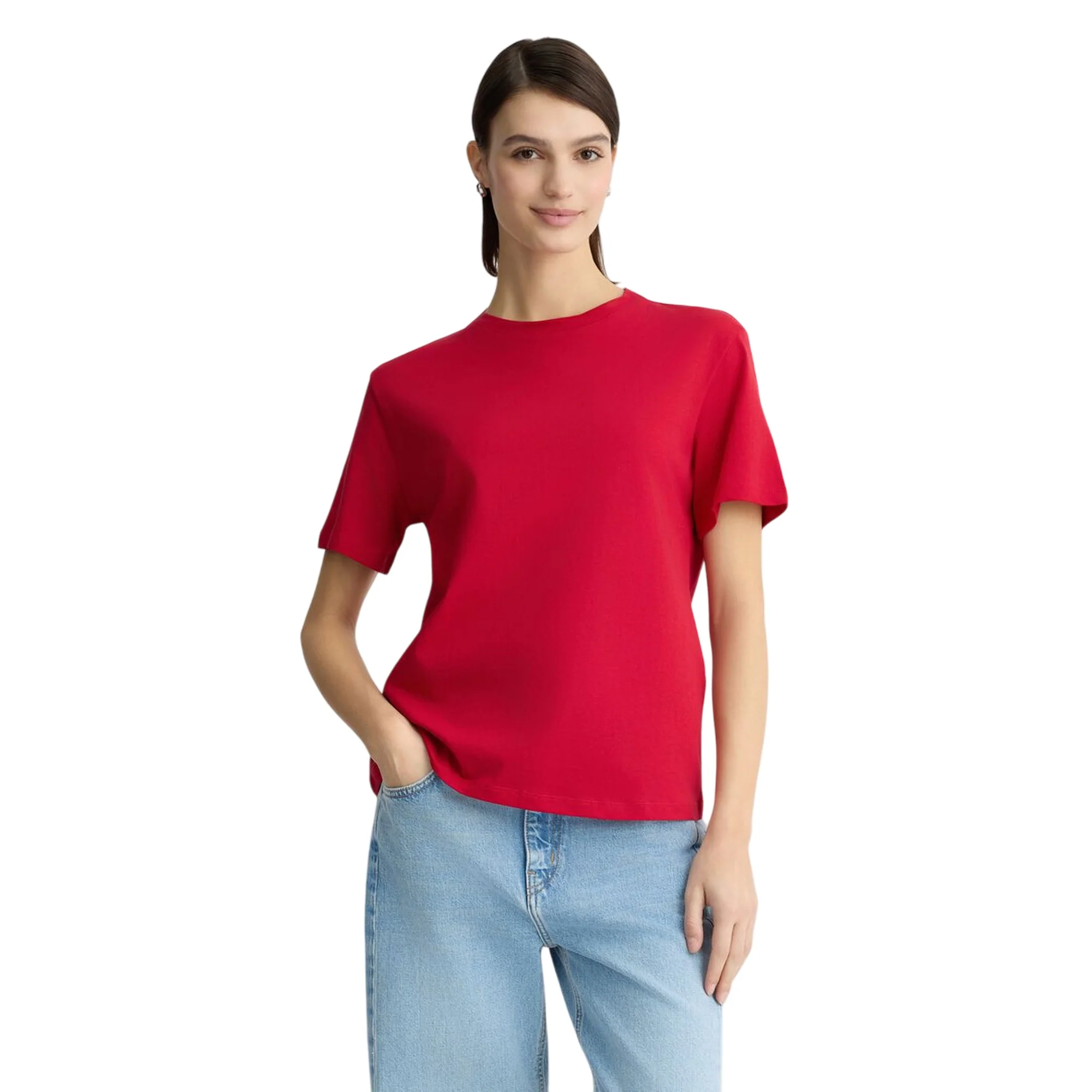 T-shirt Donna in cotone in tinta unita rossa - Image 2