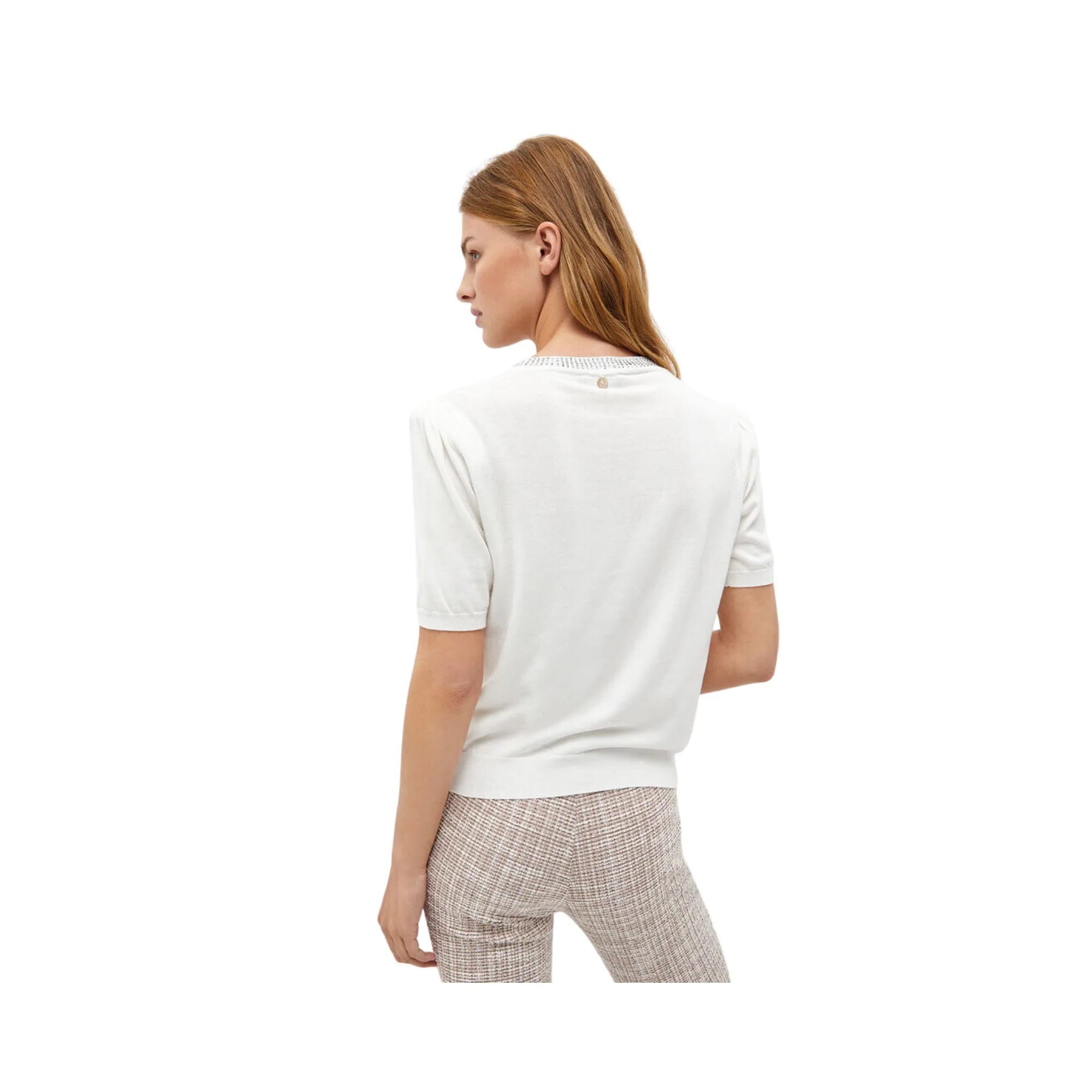 T-shirt Donna con strass al colletto - Image 3