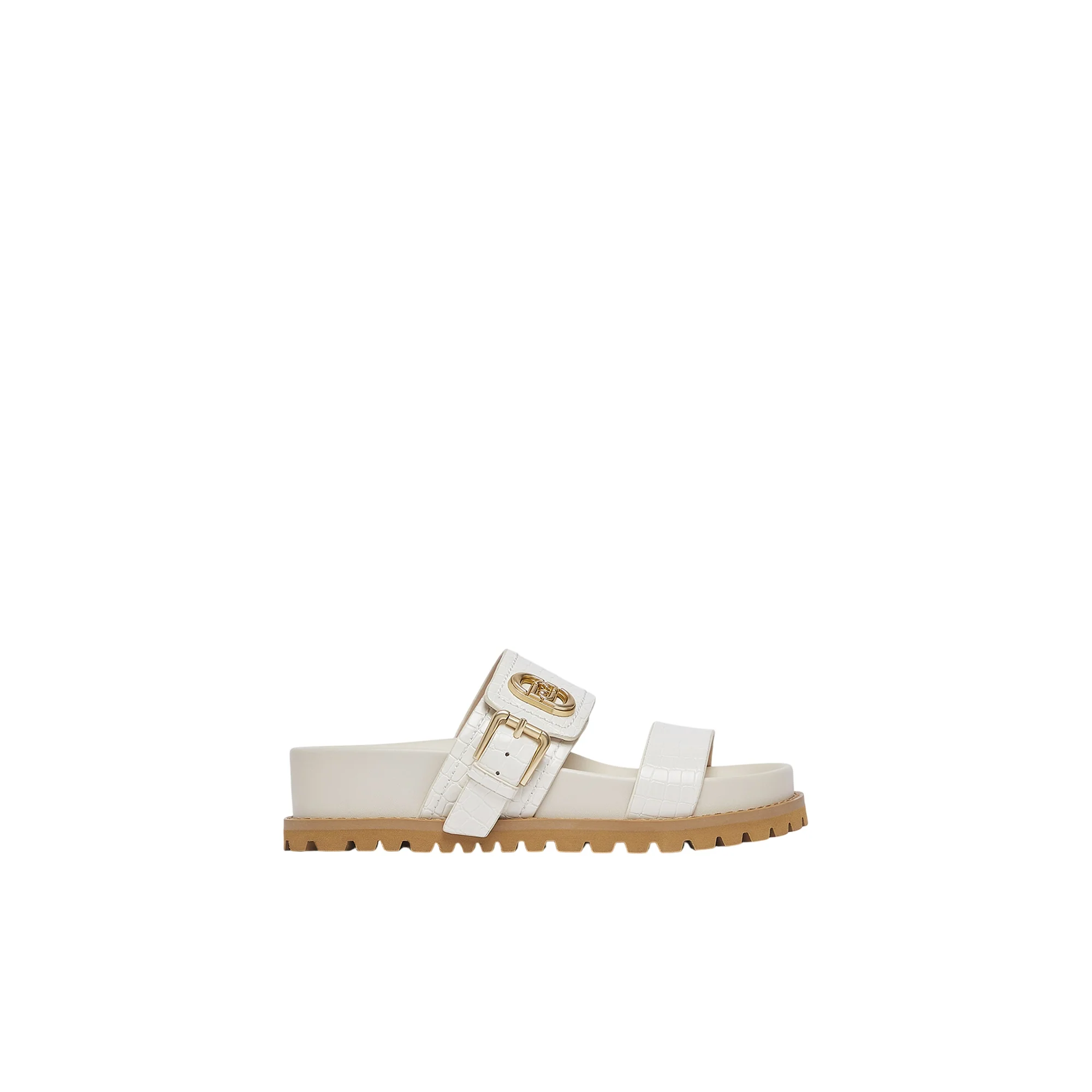 Sandali con stampa coccodrillo in bianco e logo gioiello