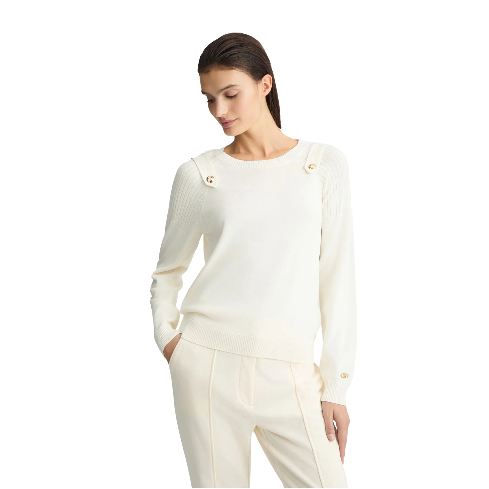 Maglia Donna Bianca con bottoni logati - Image 2