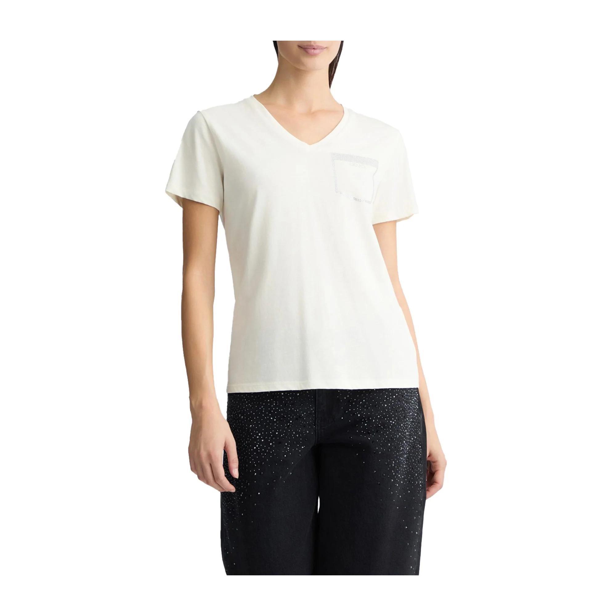 T-shirt Donna con taschino strass