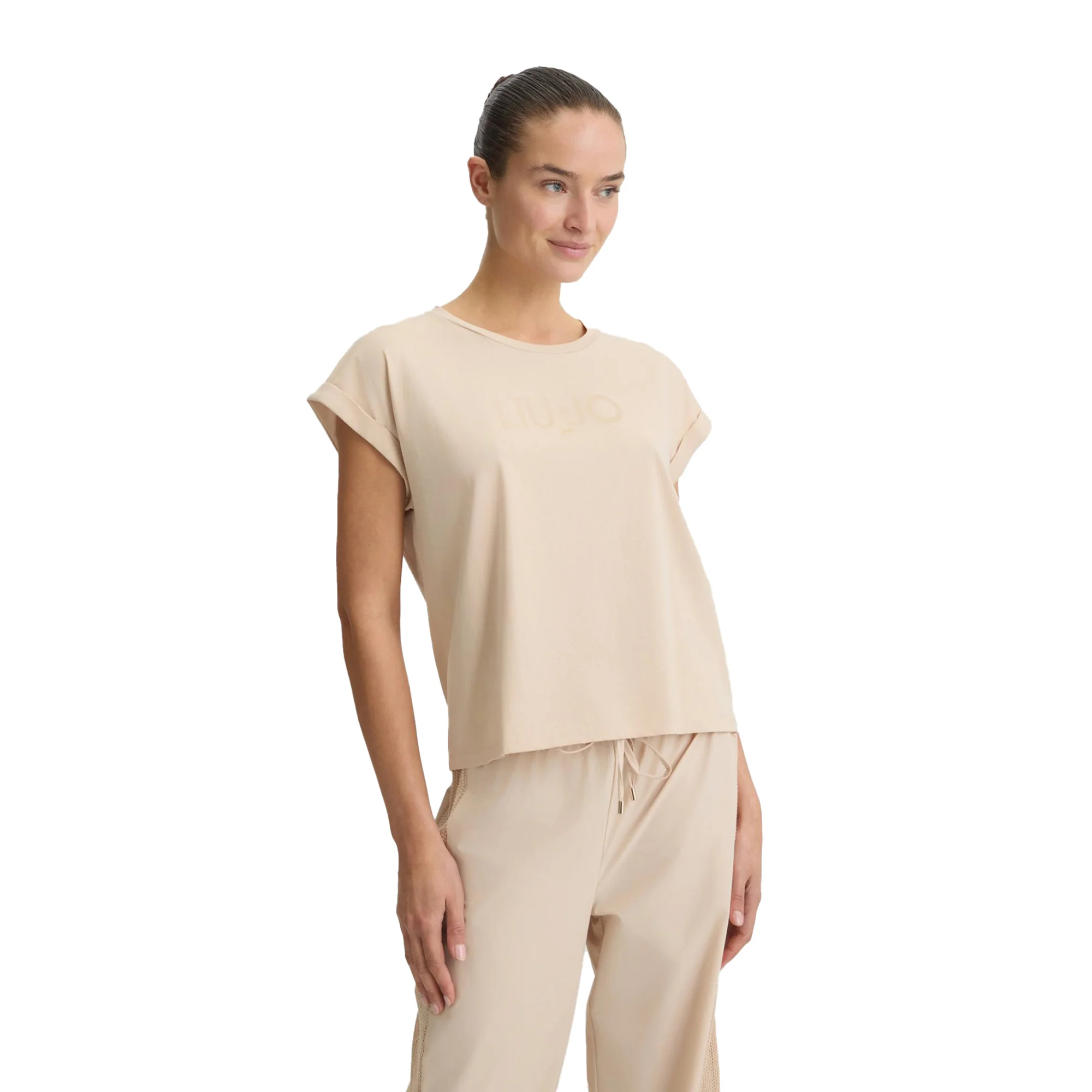 T-shirt Donna in cotone con logo Beige - Image 2