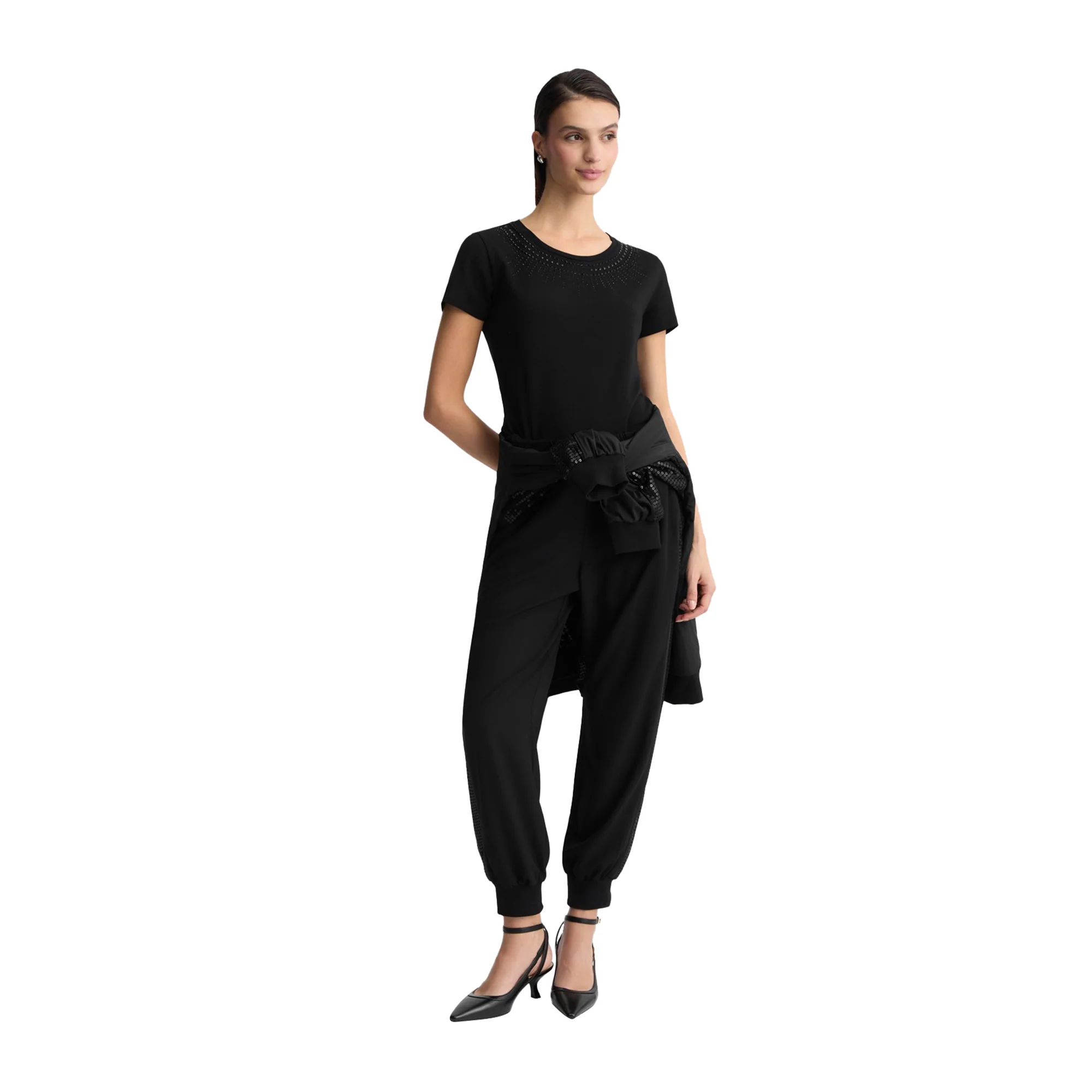T-shirt Donna con strass a collana Nero - Image 5