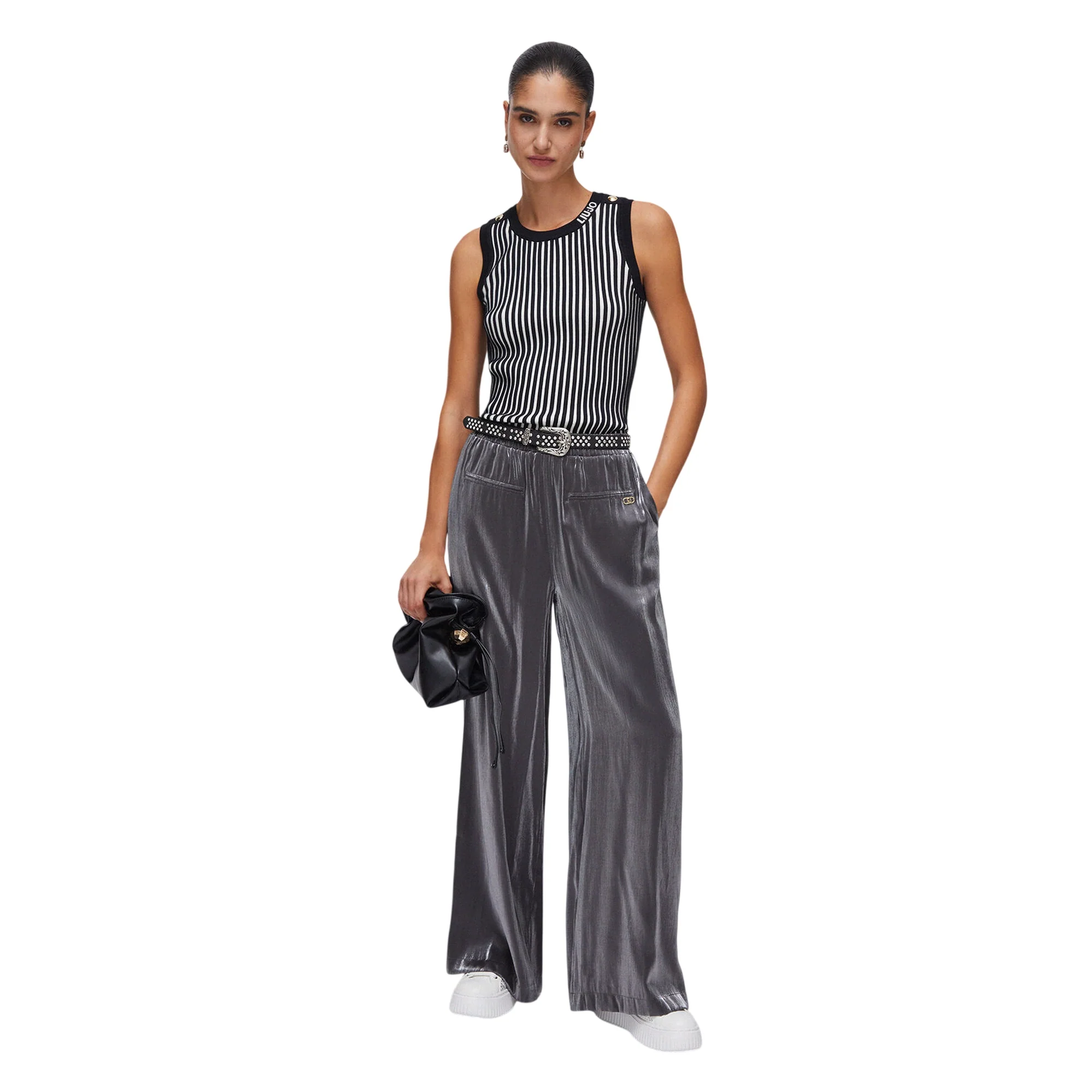Pantaloni lunghi flare laminati grigi - Image 7