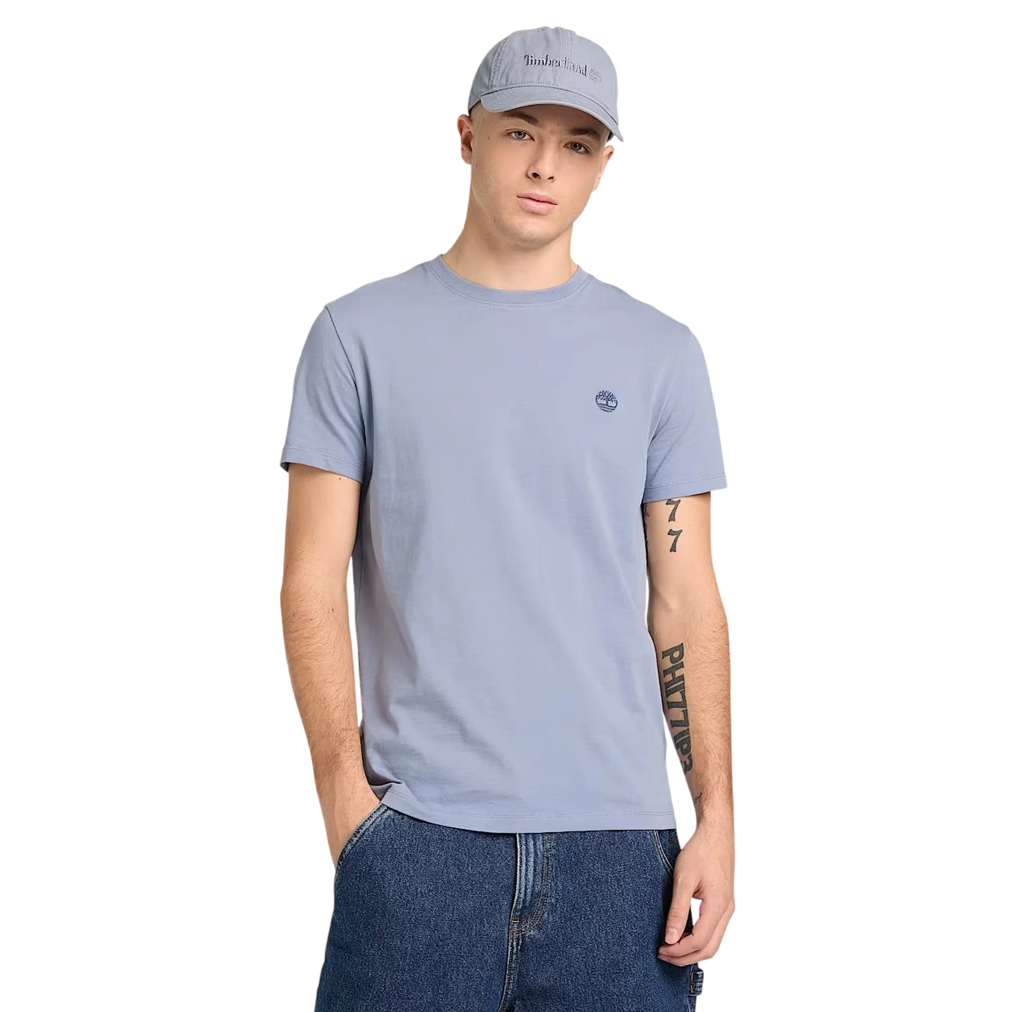 T-shirt uomo Dunstan River slim fit in blu con logo ricamato - Image 2