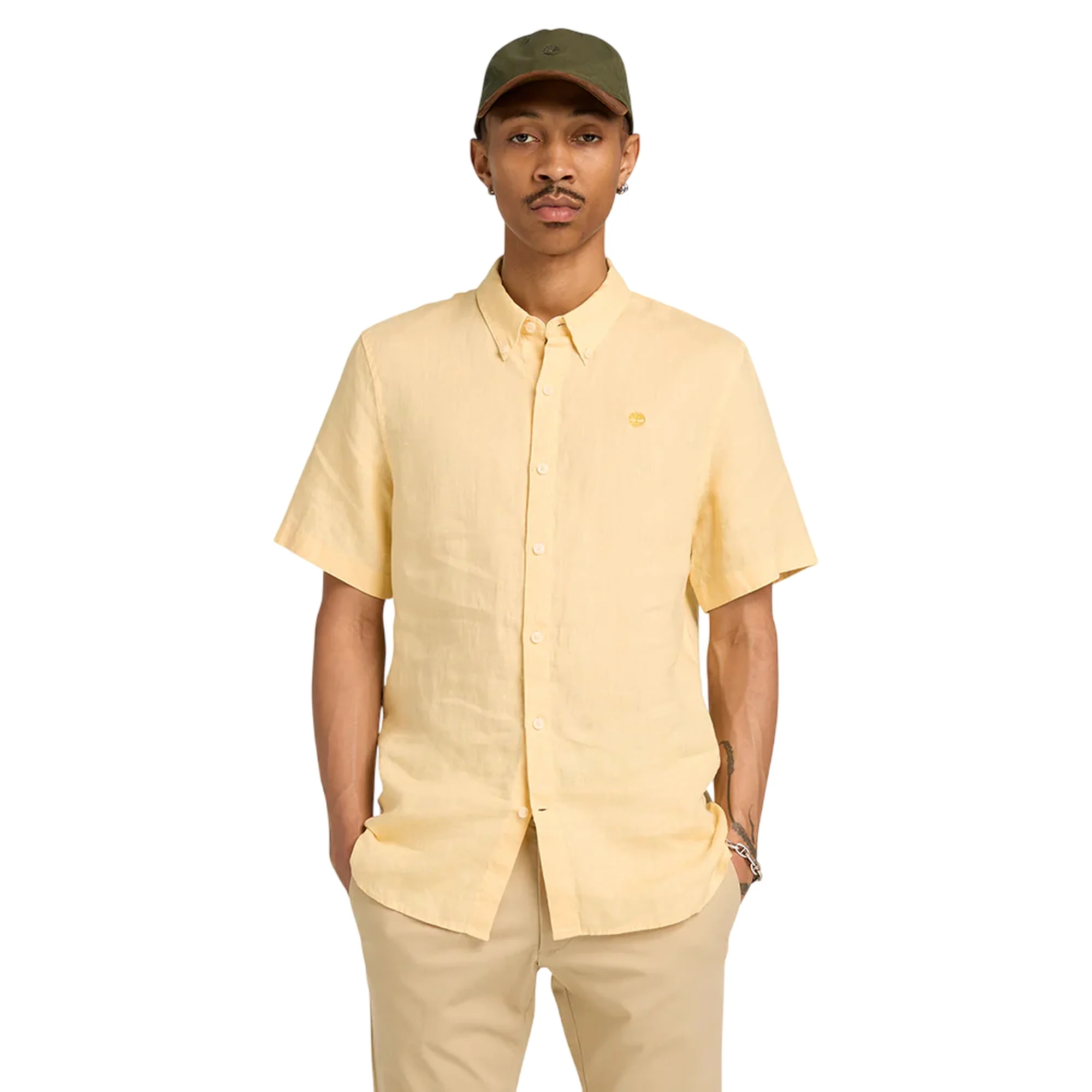 Camicia Uomo in lino a manica corta Giallo - Image 2