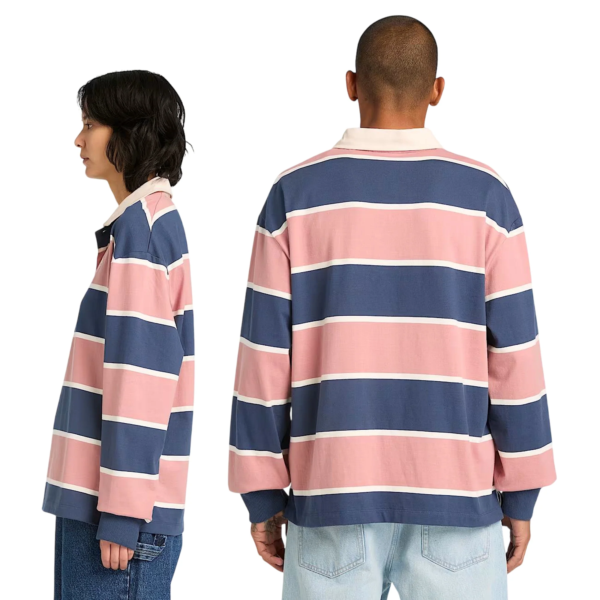 Polo Rugby unisex a righe rosa e blu scuro - Image 3