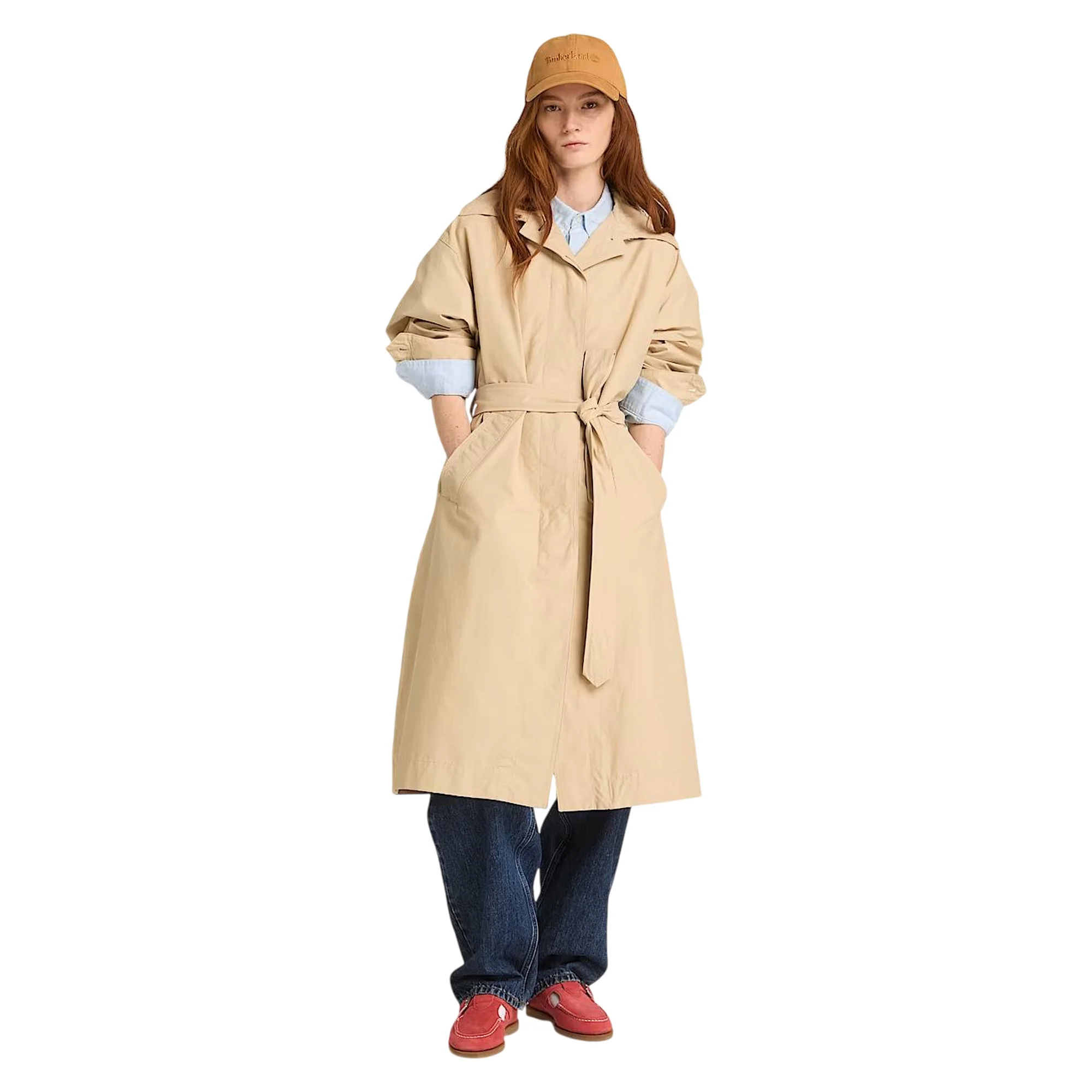 Impermeabile lungo idrorepellente da donna in beige - Image 3