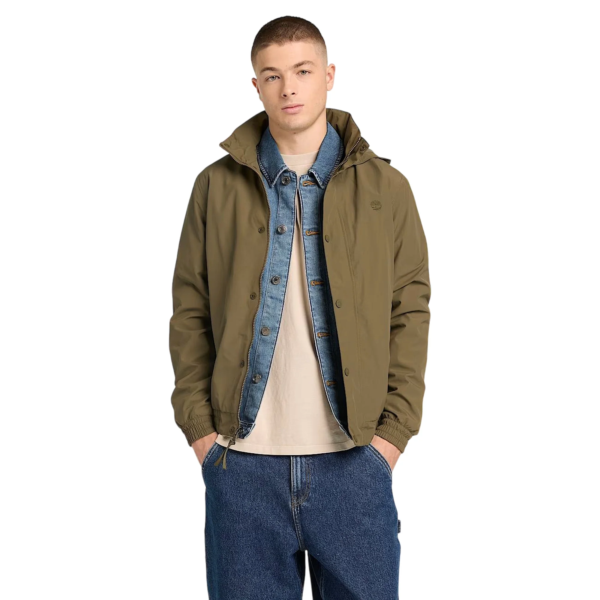 Bomber impermeabile da uomo in verde militare con cappuccio - Image 2
