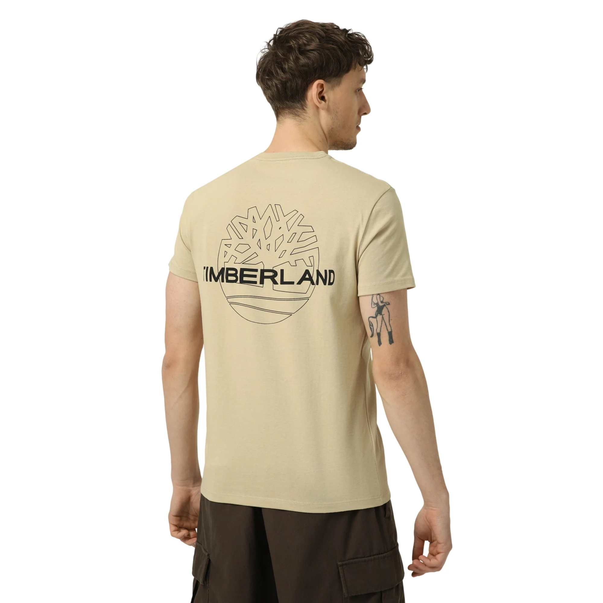 T-shirt da uomo in cotone beige con logo stampato - Image 3