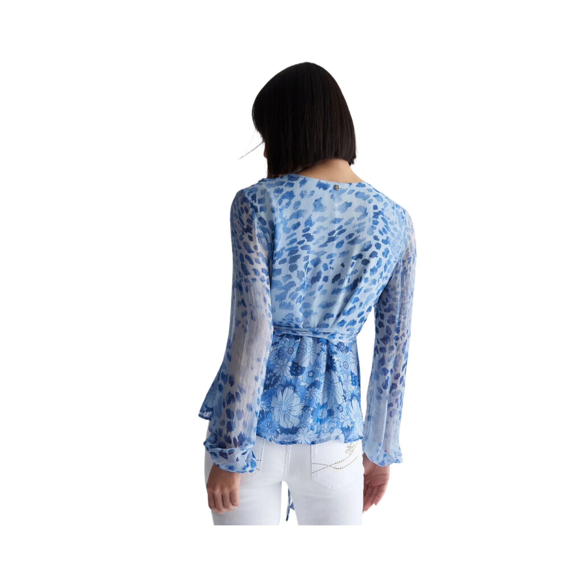 Blusa Floreale In Creponne Donna - Floreale Blu - Image 3