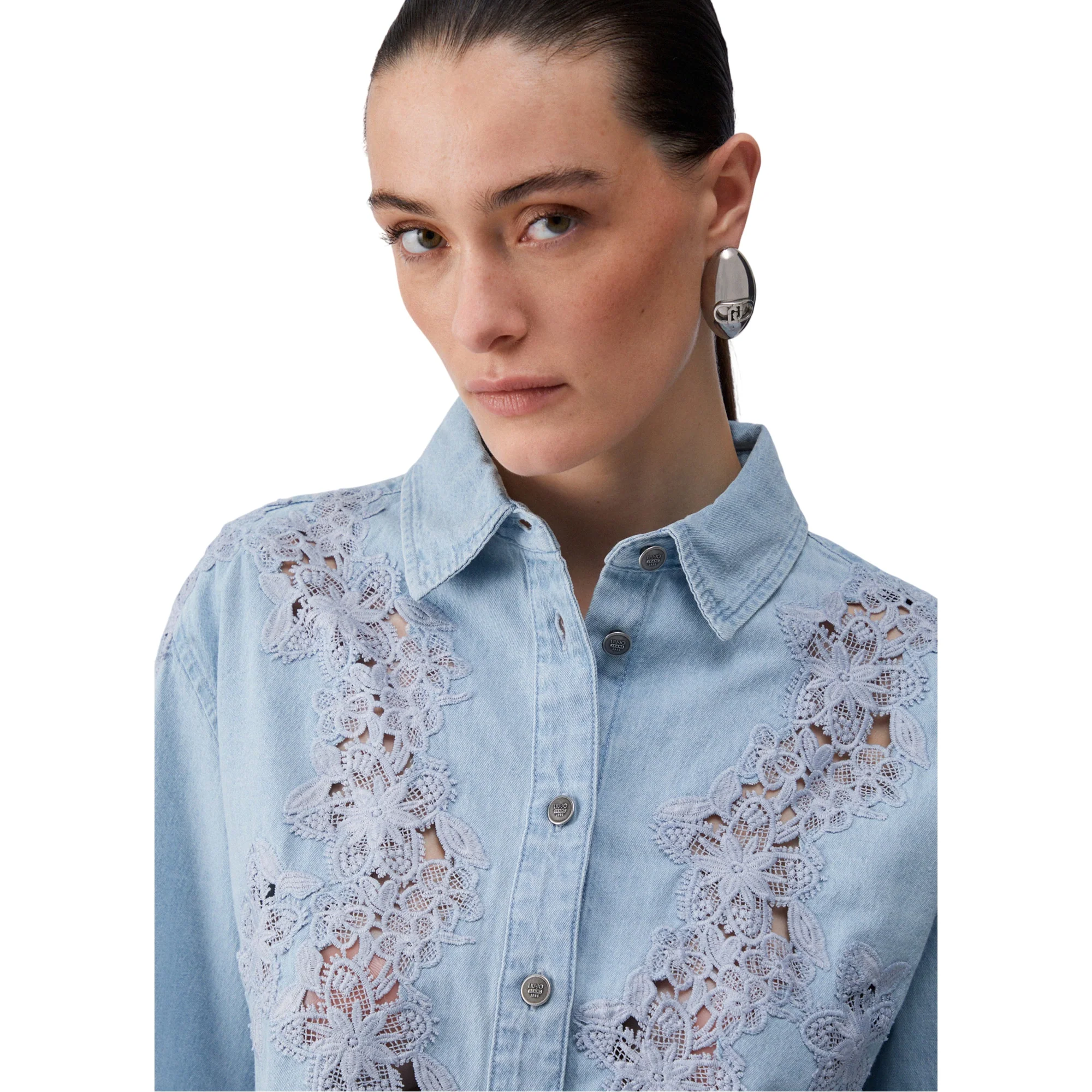 Camicia Donna in denim con dettagli in pizzo - Image 6