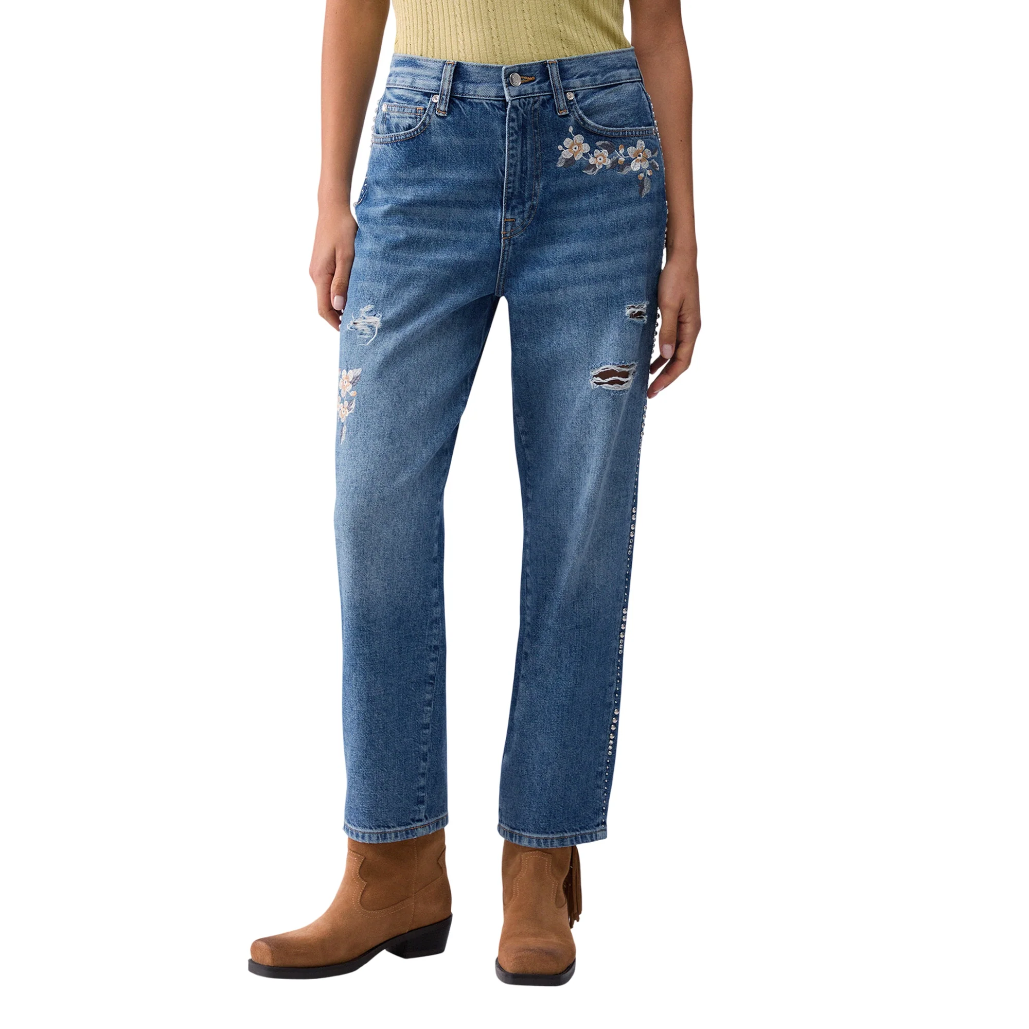 Jeans Donna con ricami floreali - Image 2