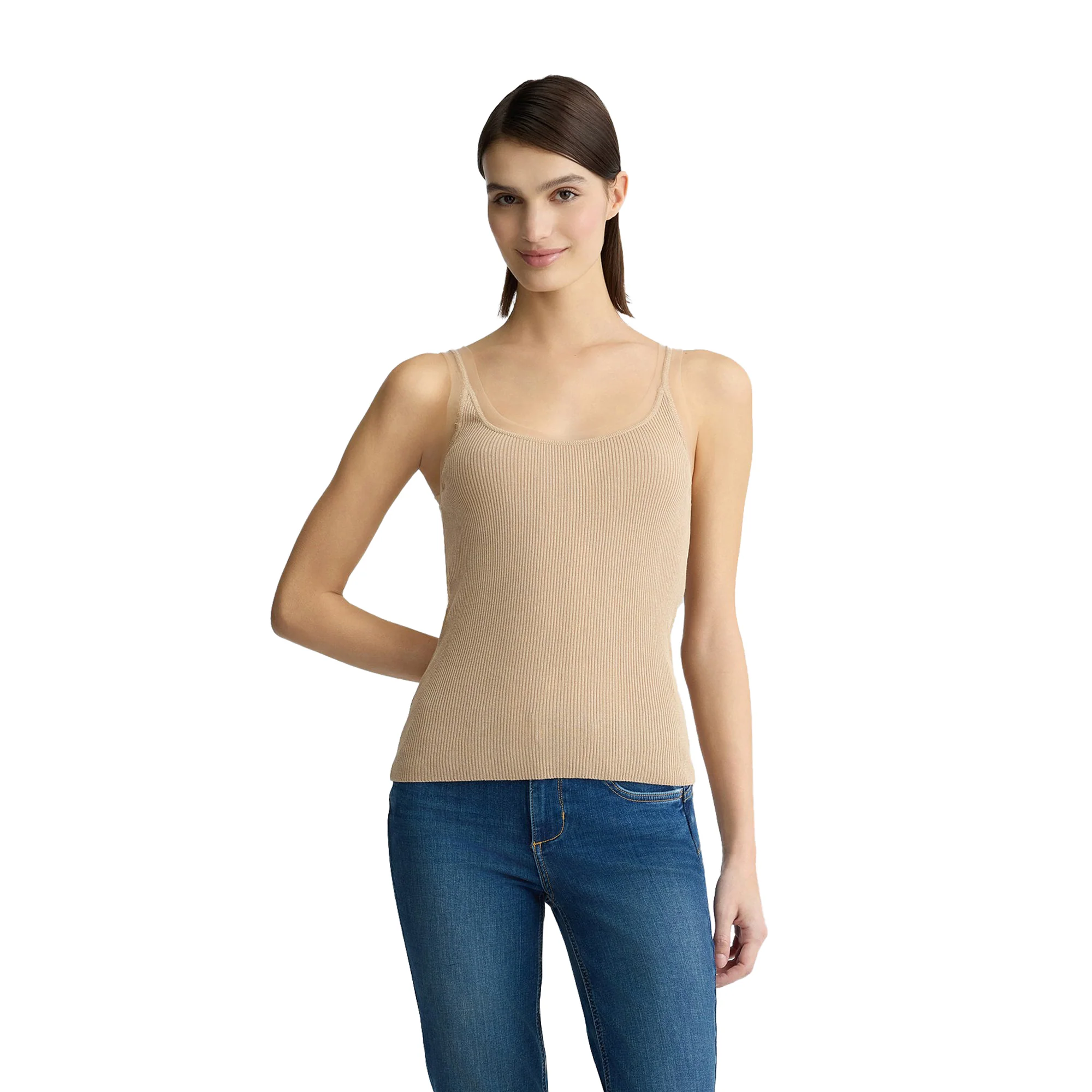 Top Donna in maglia di misto viscosa Beige - Image 2