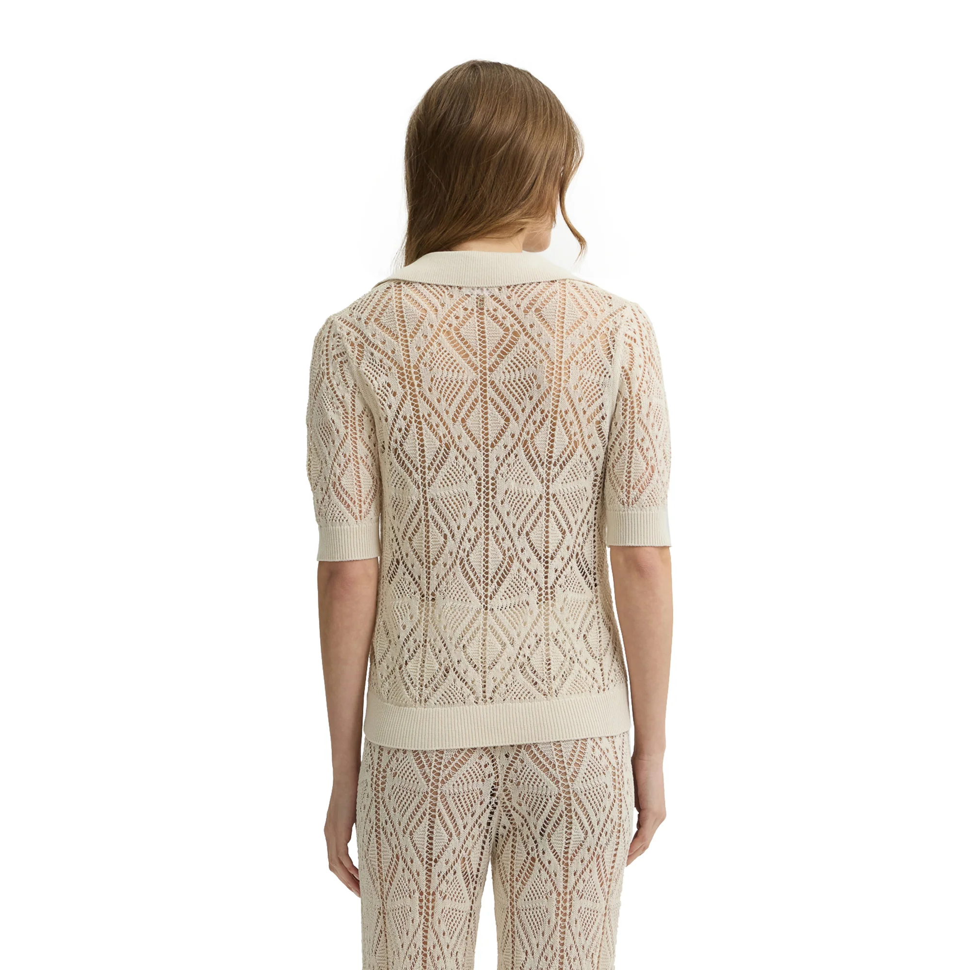 Maglia Donna in misto cotone crochet beige chiaro - Image 3
