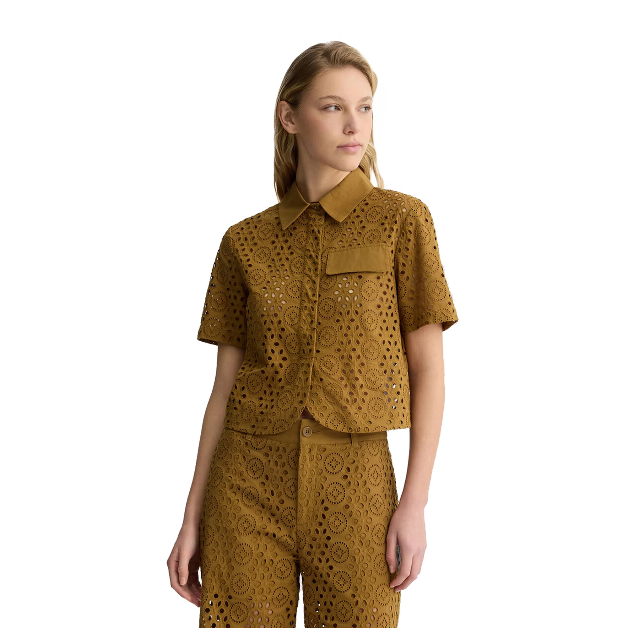 Camicia Donna cropped con ricami marrone - Image 2