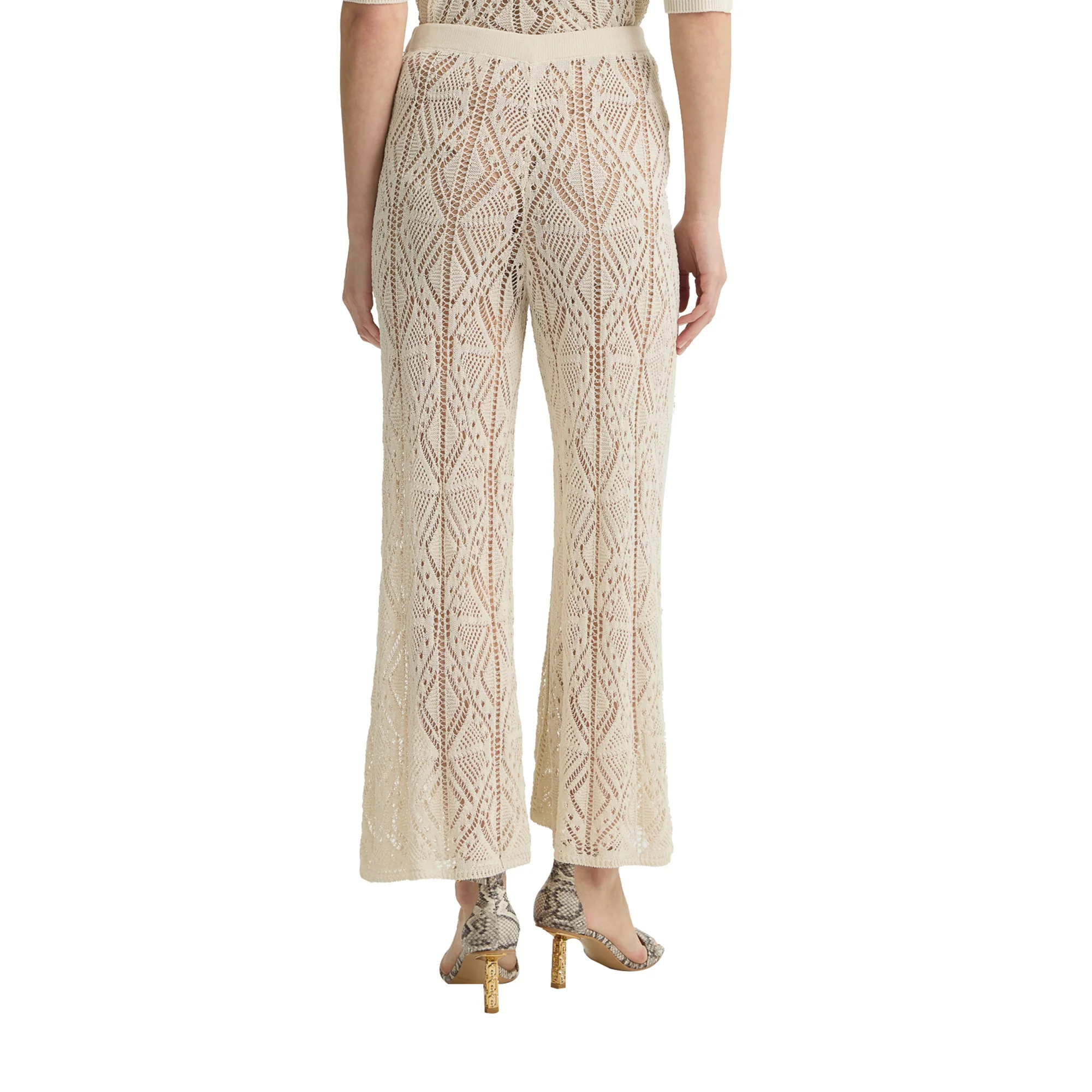 Pantaloni Donna in maglia crochet beige - Image 3