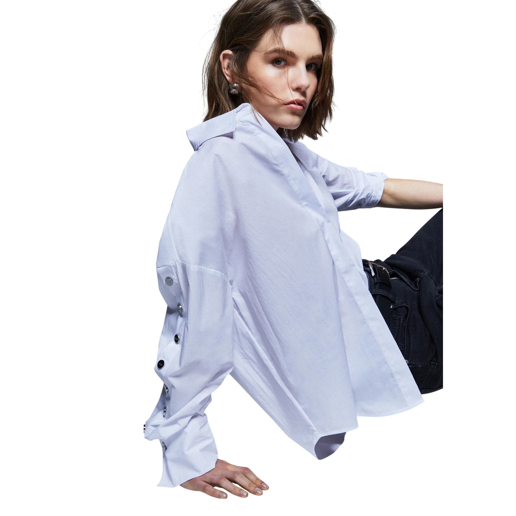Camicia donna il popeline con borchie bianca - Image 3