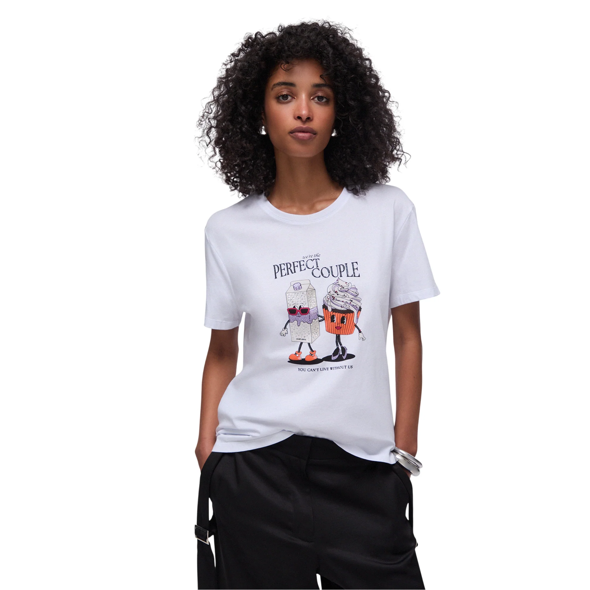 T-shirt di cotone con stampa e applicazioni in bianco - Image 2