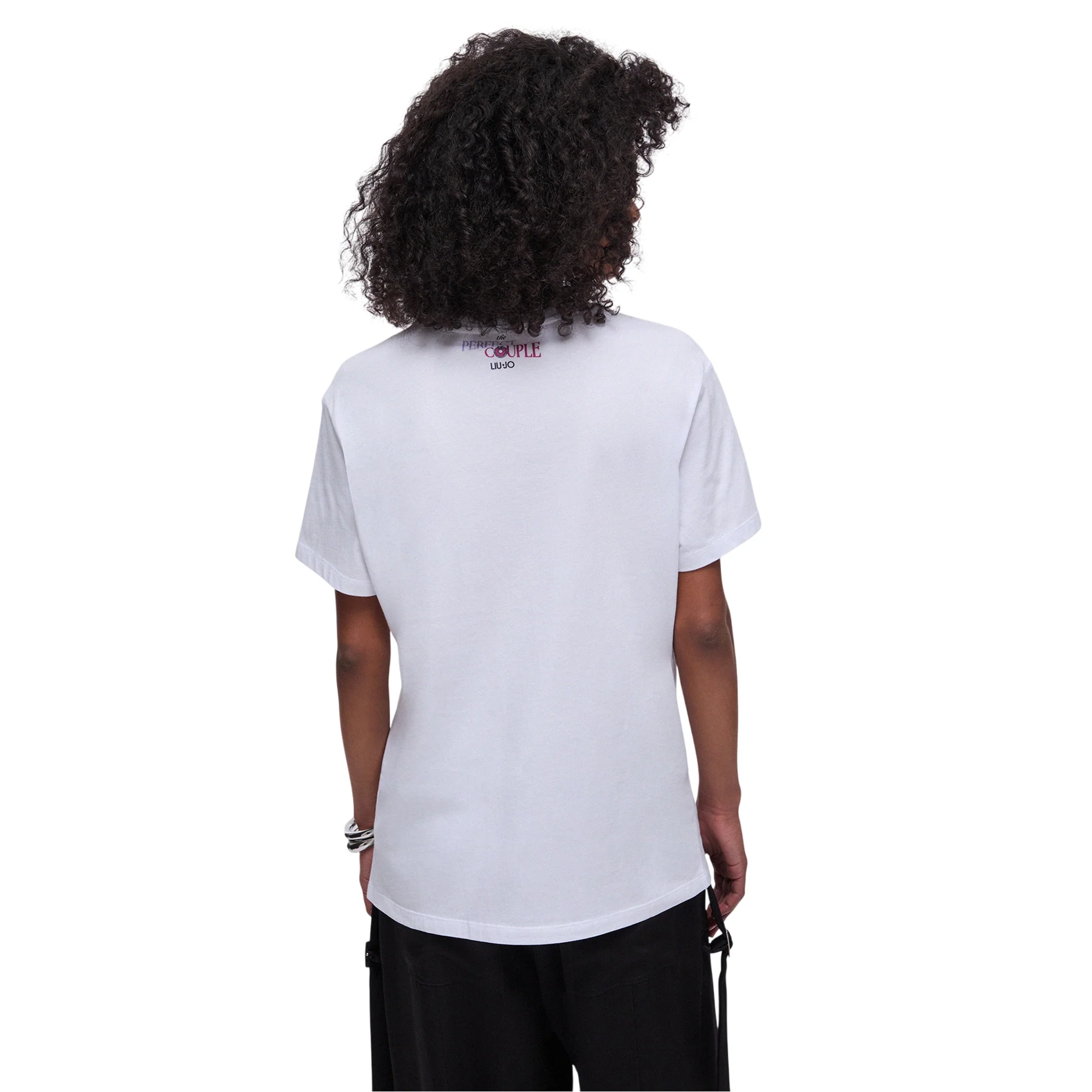 T-shirt di cotone con stampa e applicazioni in bianco - Image 3
