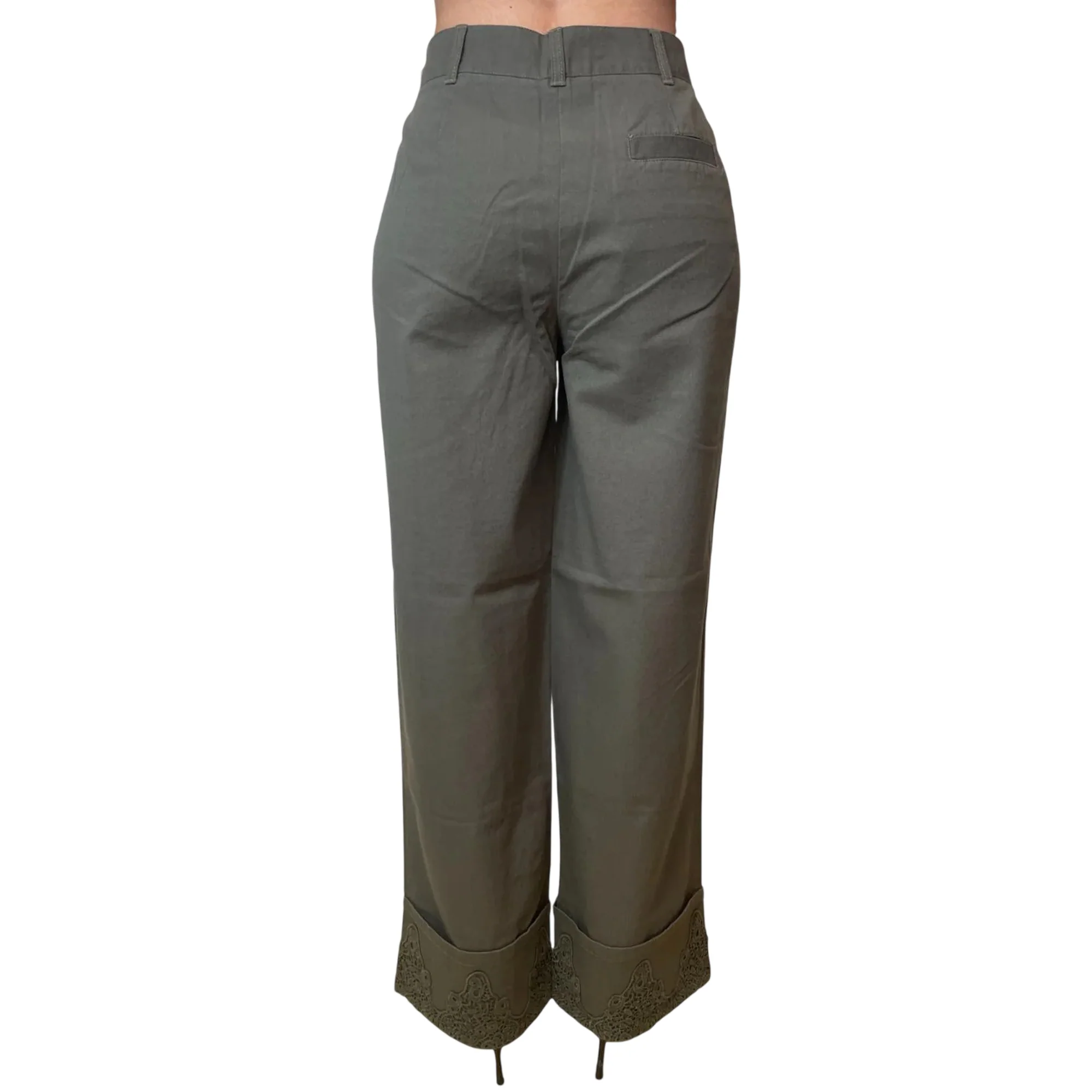 Pantalone wide leg verde oliva con pizzo e strass - Image 4