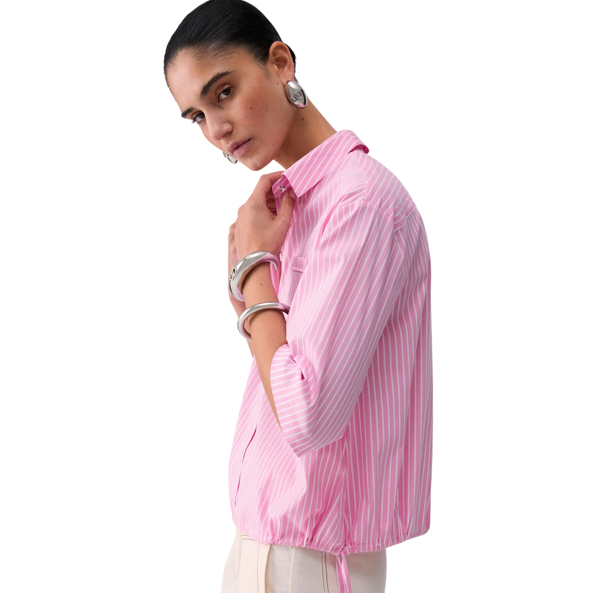 Camicia rosa con righe bianche a mezze maniche - Image 6