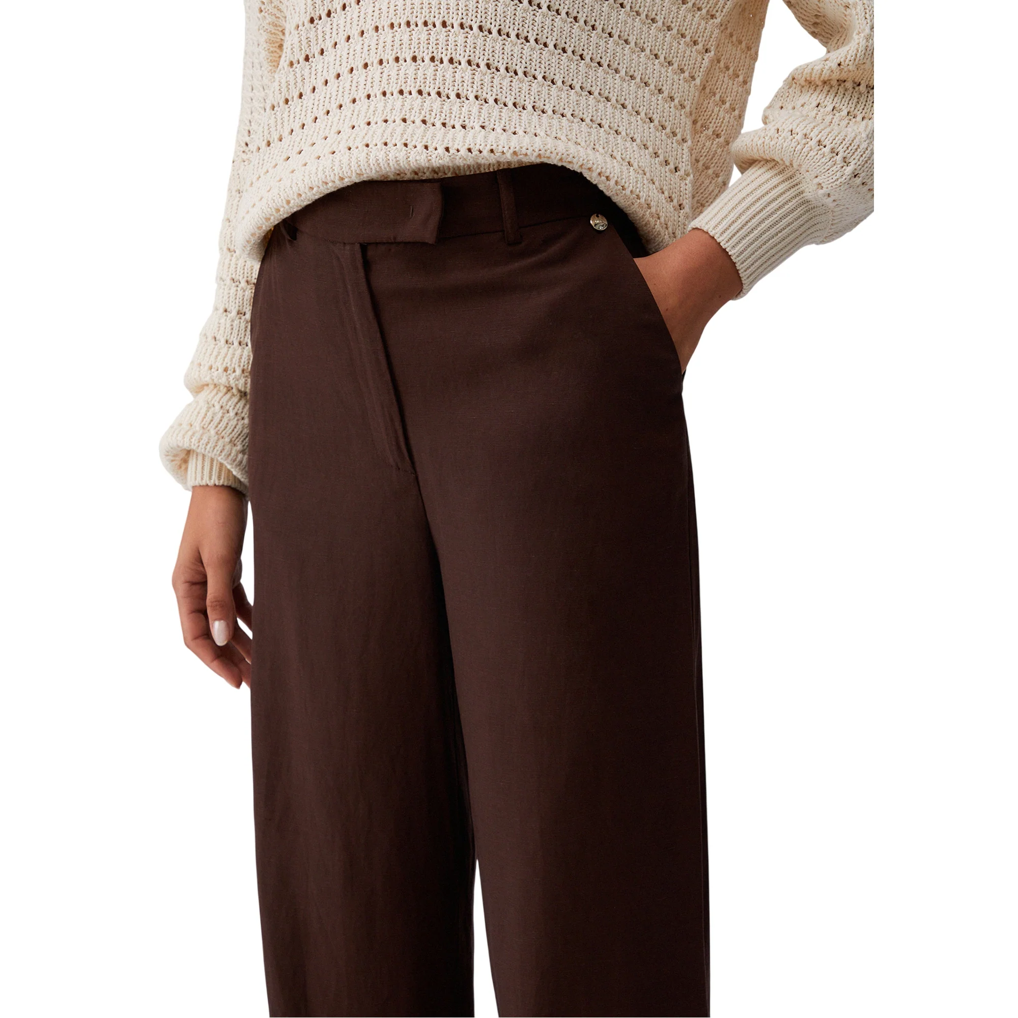 Pantaloni Marroni Donna Misto Lino - Image 5