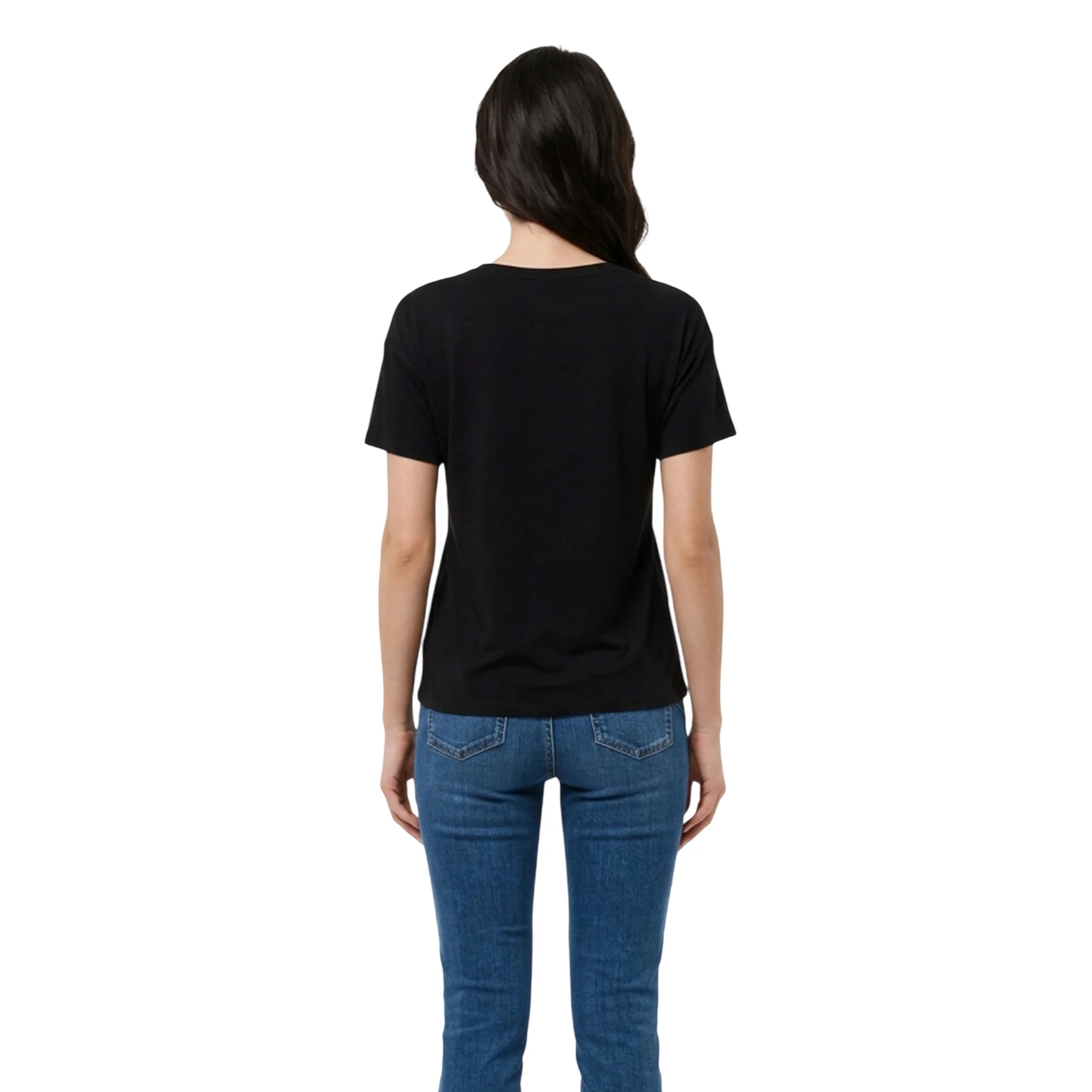 T-shirt nera da donna con stella ricamata - Image 2