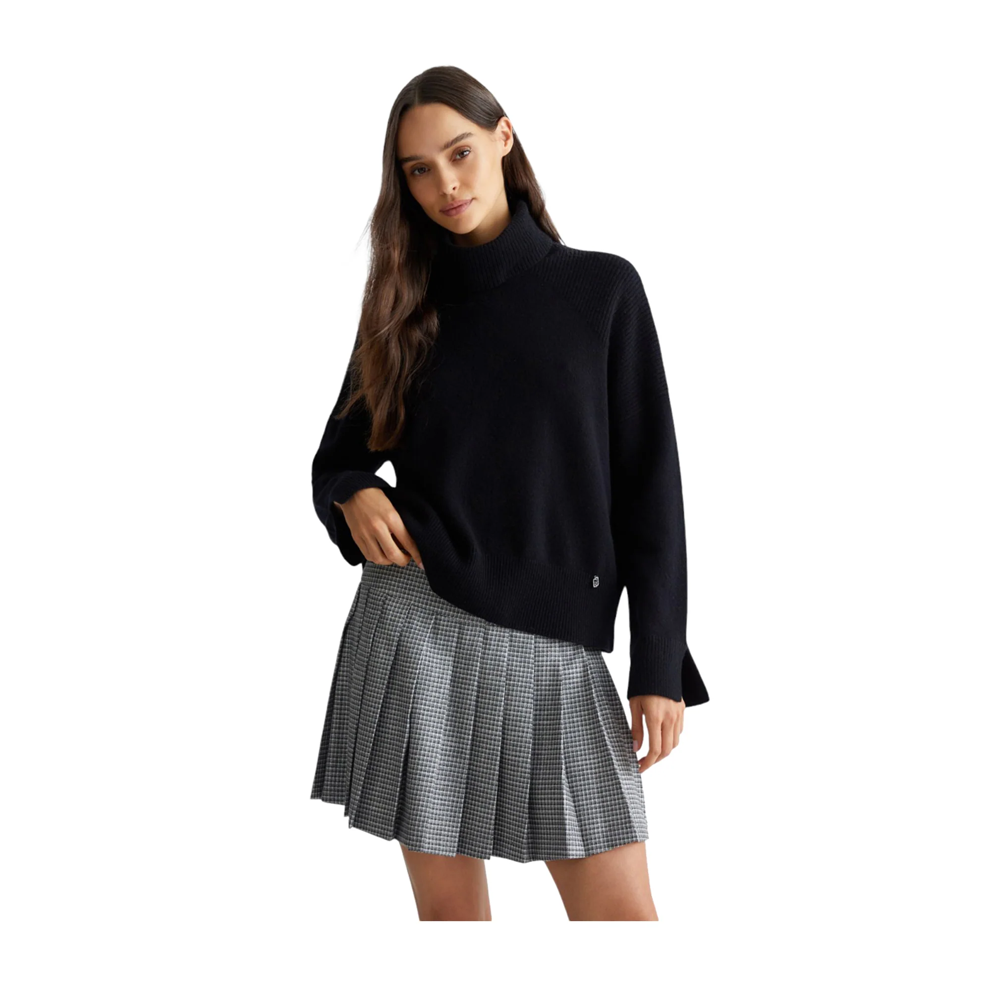 Maglia Donna in lana collo alto Nero - Image 2